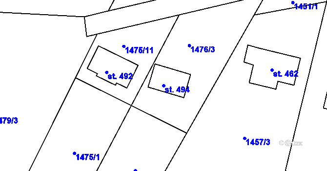 Parcela st. 494 v KÚ Březůvky, Katastrální mapa