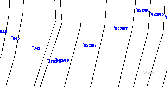 Parcela st. 622/68 v KÚ Březůvky, Katastrální mapa