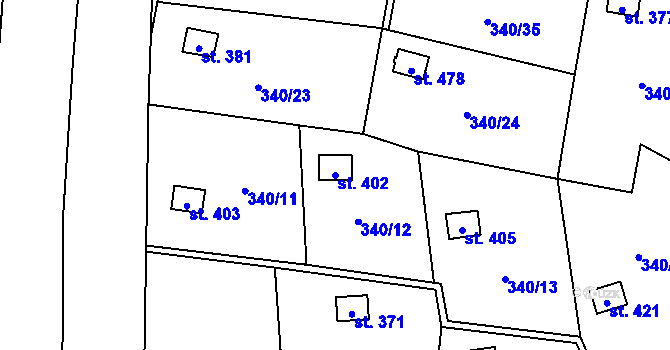 Parcela st. 402 v KÚ Březůvky, Katastrální mapa