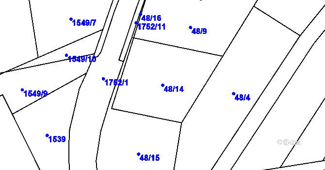 Parcela st. 48/14 v KÚ Březůvky, Katastrální mapa
