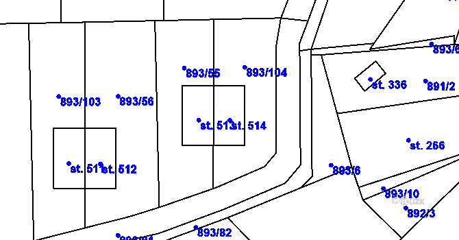 Parcela st. 514 v KÚ Březůvky, Katastrální mapa