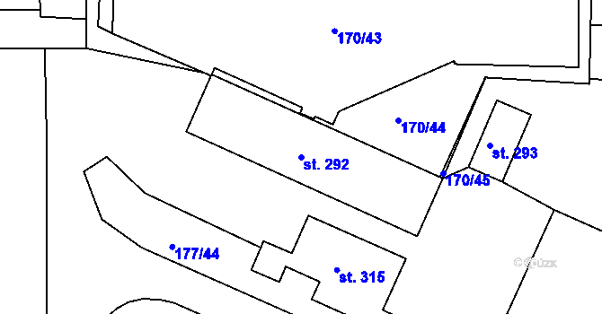 Parcela st. 292 v KÚ Břežánky, Katastrální mapa