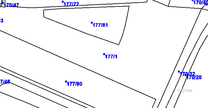 Parcela st. 177/1 v KÚ Břežánky, Katastrální mapa
