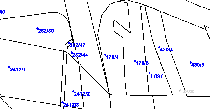 Parcela st. 178/4 v KÚ Břežánky, Katastrální mapa