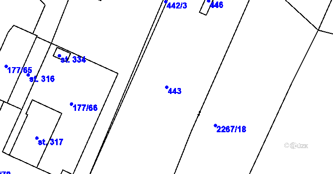 Parcela st. 443 v KÚ Břežánky, Katastrální mapa