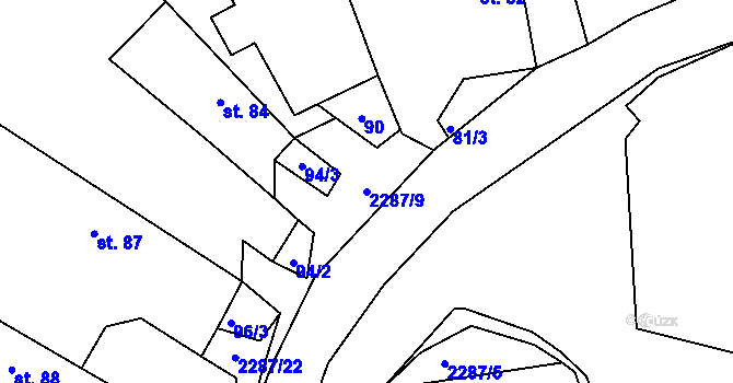 Parcela st. 2287/9 v KÚ Břežany, Katastrální mapa