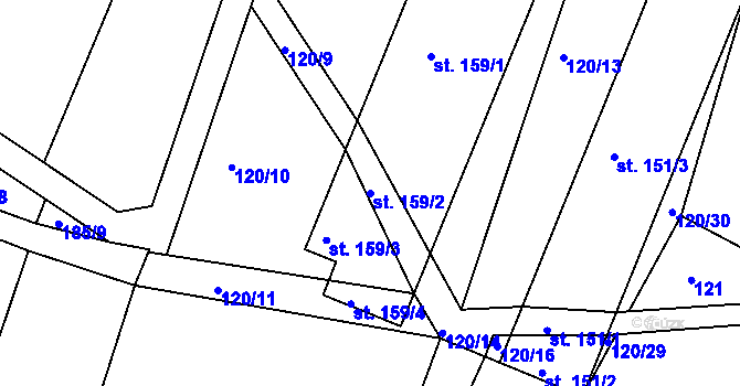 Parcela st. 159/2 v KÚ Břežany, Katastrální mapa
