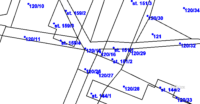Parcela st. 120/16 v KÚ Břežany, Katastrální mapa