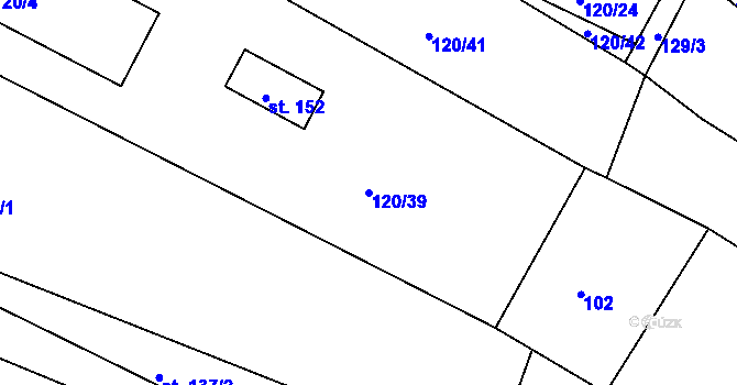 Parcela st. 120/39 v KÚ Břežany, Katastrální mapa