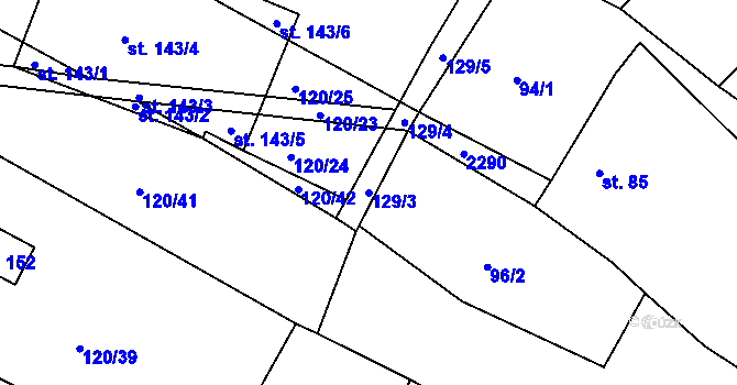 Parcela st. 129/3 v KÚ Břežany, Katastrální mapa
