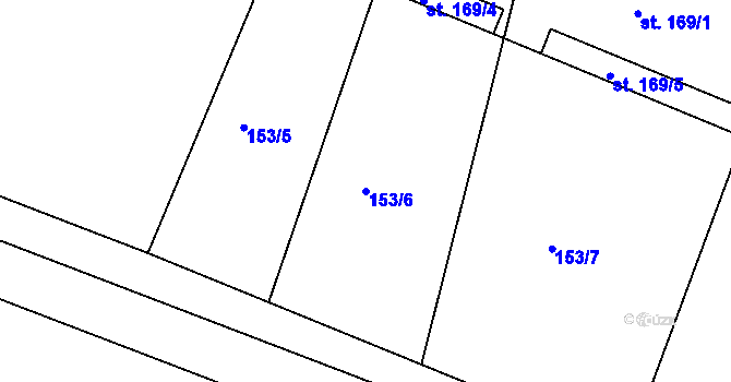 Parcela st. 153/6 v KÚ Břežany, Katastrální mapa