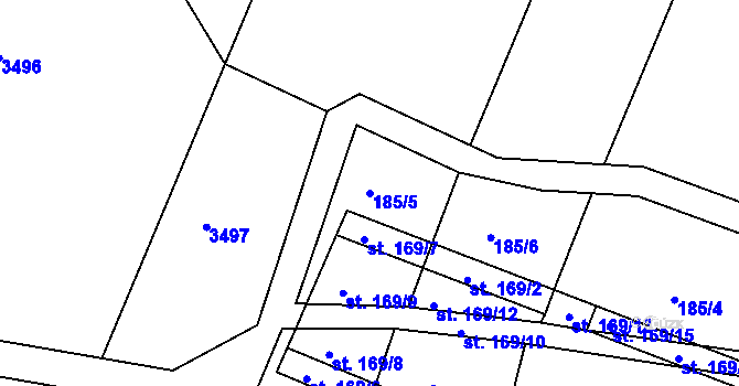 Parcela st. 185/5 v KÚ Břežany, Katastrální mapa