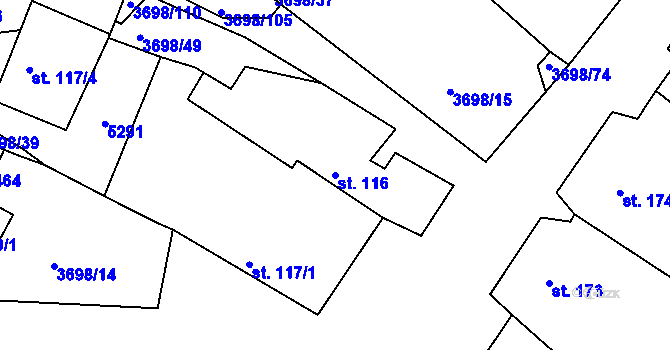 Parcela st. 116 v KÚ Břežany u Znojma, Katastrální mapa