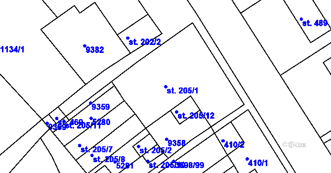 Parcela st. 205/1 v KÚ Břežany u Znojma, Katastrální mapa