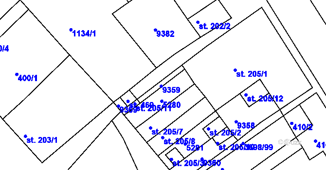 Parcela st. 205/5 v KÚ Břežany u Znojma, Katastrální mapa