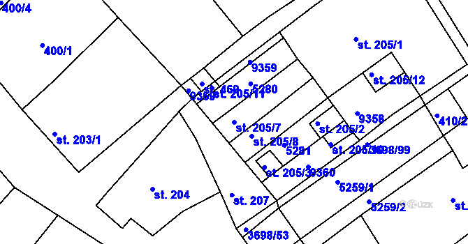 Parcela st. 205/7 v KÚ Břežany u Znojma, Katastrální mapa