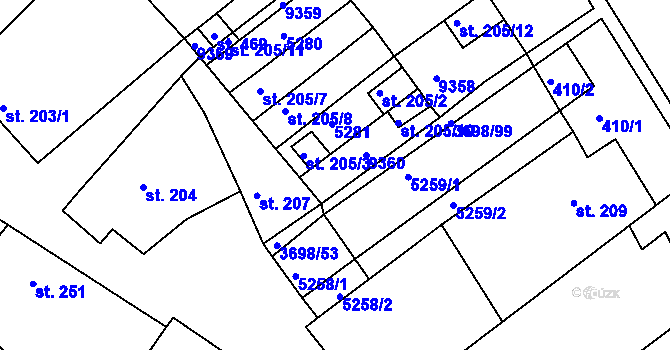 Parcela st. 205/9 v KÚ Břežany u Znojma, Katastrální mapa