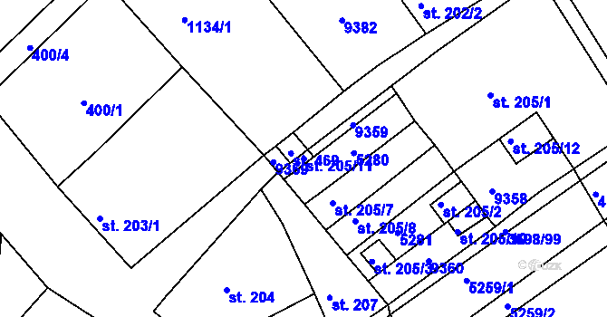 Parcela st. 205/11 v KÚ Břežany u Znojma, Katastrální mapa