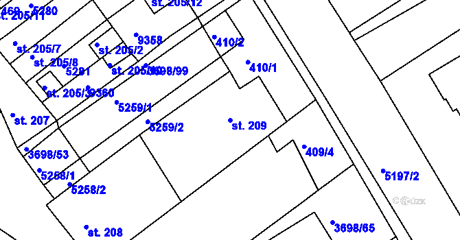 Parcela st. 209 v KÚ Břežany u Znojma, Katastrální mapa