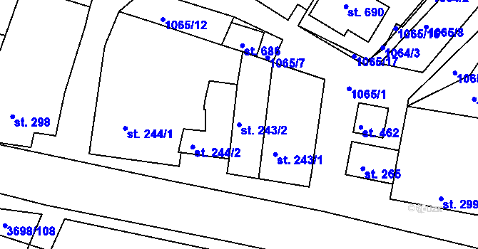 Parcela st. 243/2 v KÚ Břežany u Znojma, Katastrální mapa