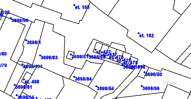 Parcela st. 412 v KÚ Břežany u Znojma, Katastrální mapa