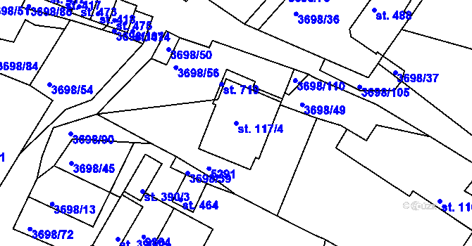 Parcela st. 117/4 v KÚ Břežany u Znojma, Katastrální mapa