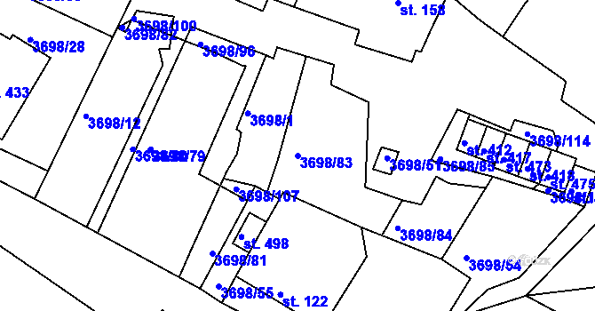 Parcela st. 3698/83 v KÚ Břežany u Znojma, Katastrální mapa