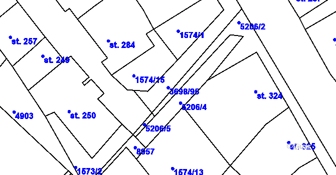 Parcela st. 3698/95 v KÚ Břežany u Znojma, Katastrální mapa