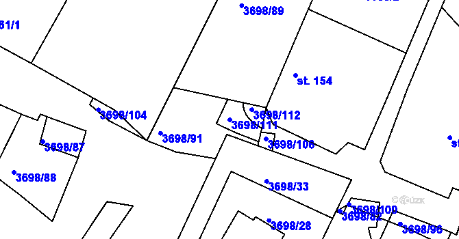 Parcela st. 3698/111 v KÚ Břežany u Znojma, Katastrální mapa