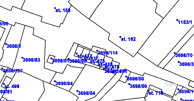 Parcela st. 3698/114 v KÚ Břežany u Znojma, Katastrální mapa