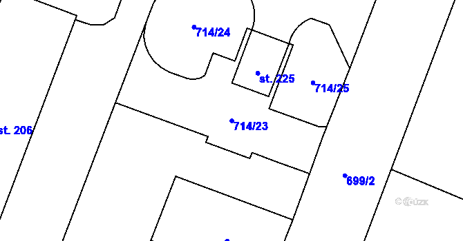 Parcela st. 714/23 v KÚ Břežany I, Katastrální mapa