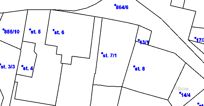 Parcela st. 7/1 v KÚ Chocenice u Břežan I, Katastrální mapa