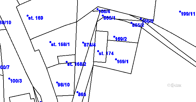 Parcela st. 174 v KÚ Chocenice u Břežan I, Katastrální mapa