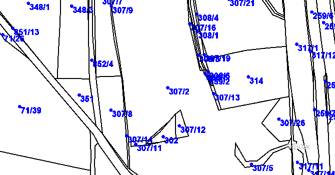Parcela st. 307/2 v KÚ Chocenice u Břežan I, Katastrální mapa
