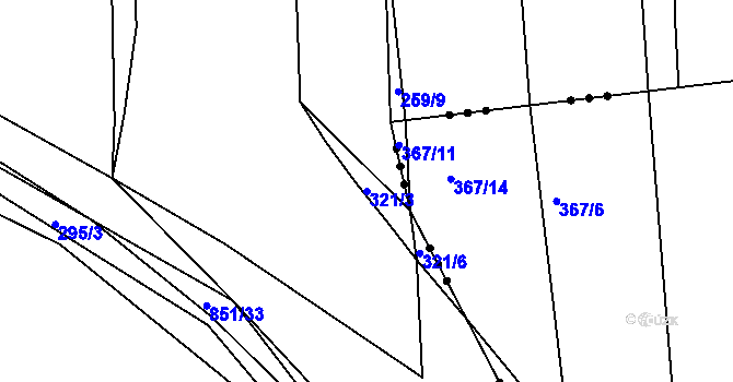 Parcela st. 321/3 v KÚ Chocenice u Břežan I, Katastrální mapa