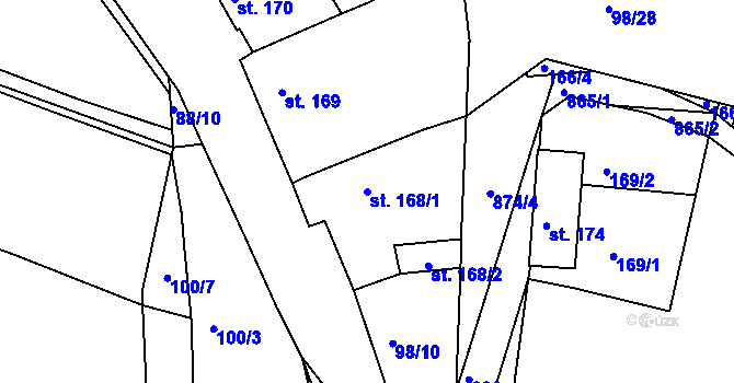 Parcela st. 168/1 v KÚ Chocenice u Břežan I, Katastrální mapa