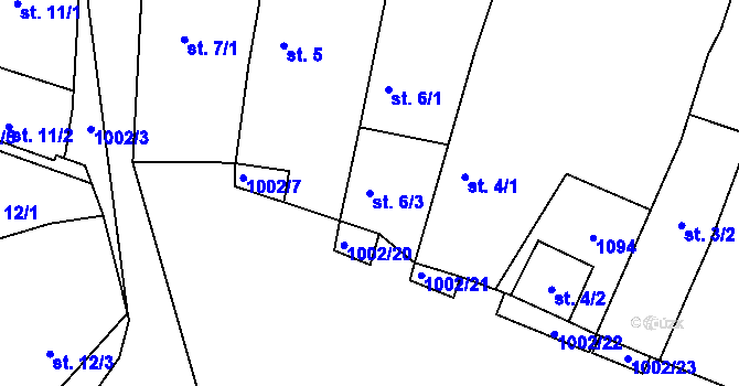 Parcela st. 6/3 v KÚ Břežany II, Katastrální mapa