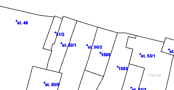 Parcela st. 50/2 v KÚ Břežany II, Katastrální mapa