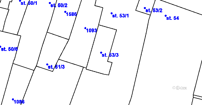 Parcela st. 53/3 v KÚ Břežany II, Katastrální mapa