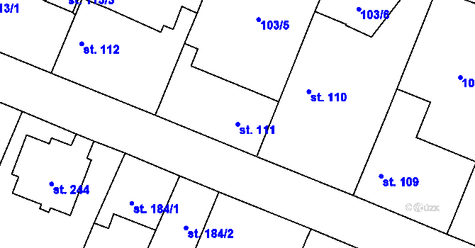 Parcela st. 111 v KÚ Břežany II, Katastrální mapa