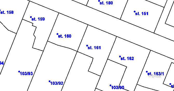 Parcela st. 161 v KÚ Břežany II, Katastrální mapa