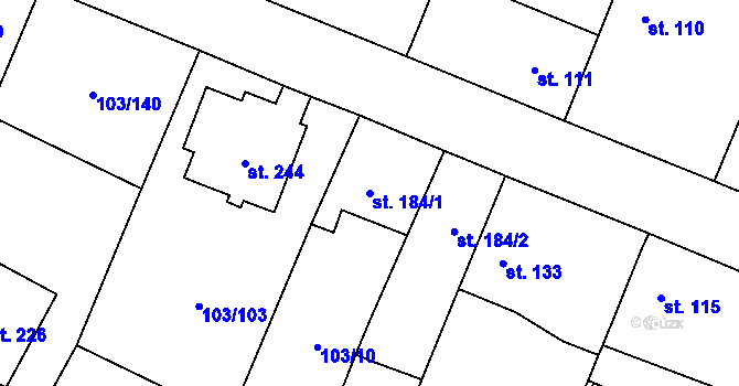 Parcela st. 184/1 v KÚ Břežany II, Katastrální mapa