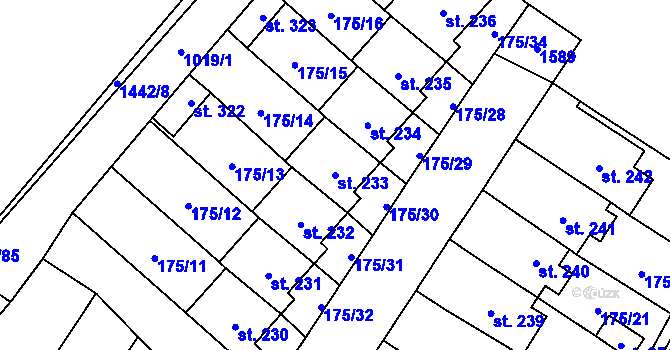 Parcela st. 233 v KÚ Břežany II, Katastrální mapa