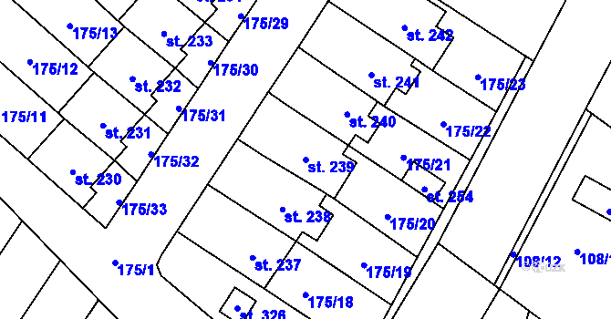 Parcela st. 239 v KÚ Břežany II, Katastrální mapa