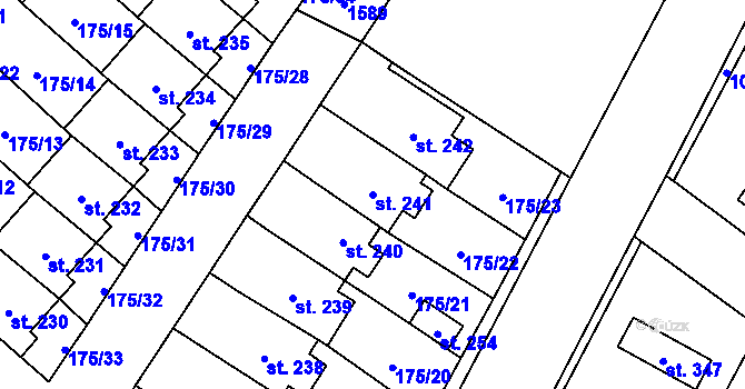 Parcela st. 241 v KÚ Břežany II, Katastrální mapa