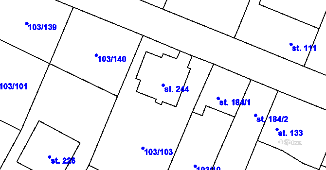 Parcela st. 244 v KÚ Břežany II, Katastrální mapa