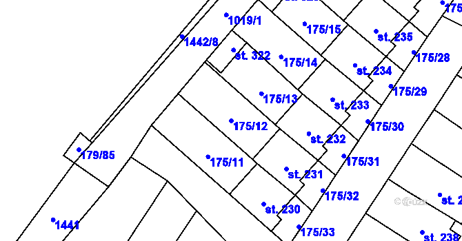 Parcela st. 175/12 v KÚ Břežany II, Katastrální mapa