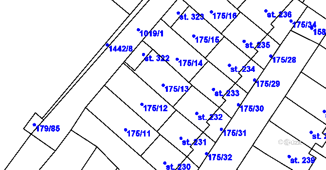 Parcela st. 175/13 v KÚ Břežany II, Katastrální mapa