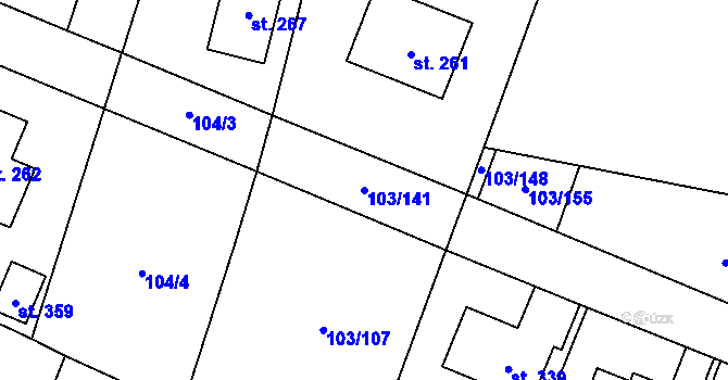 Parcela st. 103/141 v KÚ Břežany II, Katastrální mapa