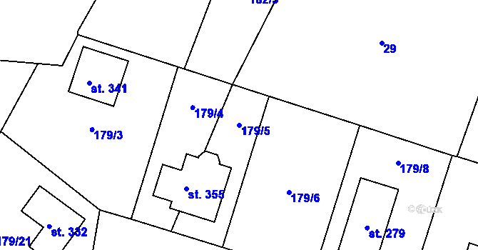 Parcela st. 179/5 v KÚ Břežany II, Katastrální mapa